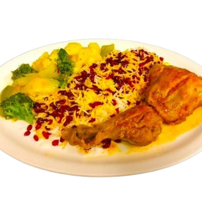 Zereshk Pelowe (Barberry Saffron Rice with Oven-Cooked Chicken)